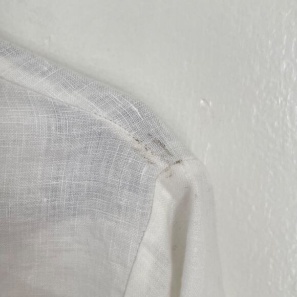 Linen Button Down Blouse S White Boxy Minimalist Coastal Stitch Trim NWT Capsule - Picture 8 of 8